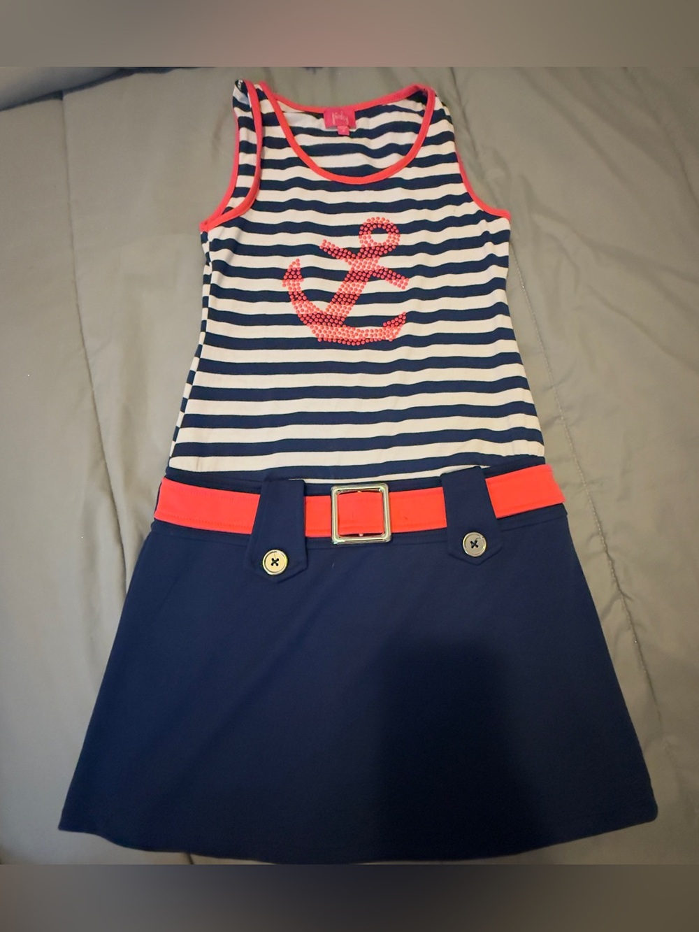 Pinky Navy & Coral Striped Anchor Tank Dress